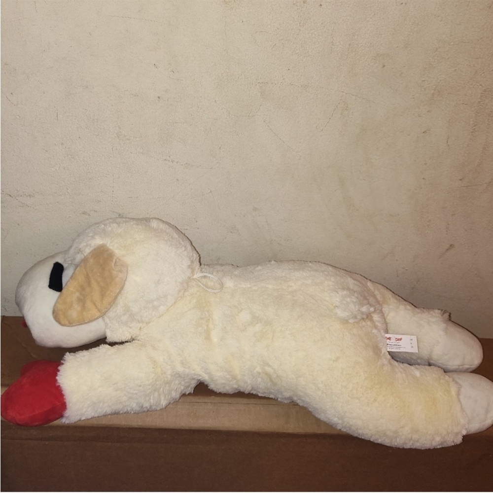 Plush Lamb  Chop Toy with Red Mittens